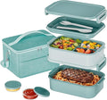 DaCool Adults Lunchbox Bento Box with Lunch Bag- 74 OZ All-in-One Stackable Lunch Box for Adults Kids Leakproof Bento Large Lunch Box Containers with Fork Spoon Sauce Box for Work School (Green)