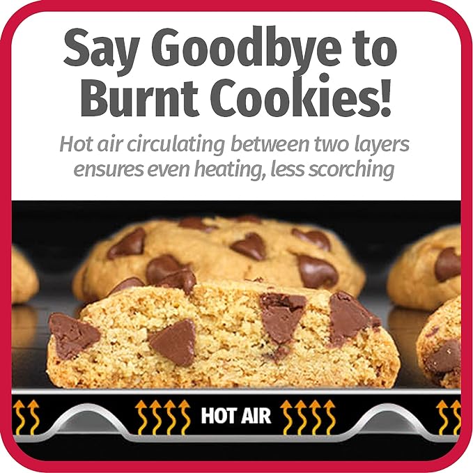 GoodCook AirPerfect Nonstick Steel Insulated Cookie Sheets, Assorted Size No-Burn Baking Sheets with Large Handles, Set of 2, Gray