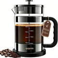 QUQIYSO French Press Coffee Maker – 304 Stainless Steel Filter, 2.8mm Thick Heat-Resistant Borosilicate Glass, Easy to Clean, Large Coffee Press for Home, Office, Party, 51oz, Dark Pewter