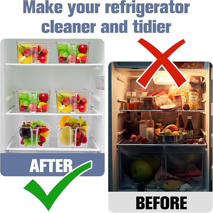 Havawish 2 Pcs Ice Storage Bin for Freezer with Lid and Flexible Scoop Set Plastic Ice Container with Lid Handle for Home Office Fridge Storage (12.4 x 5.91 x 3.94 Inches,Clear)