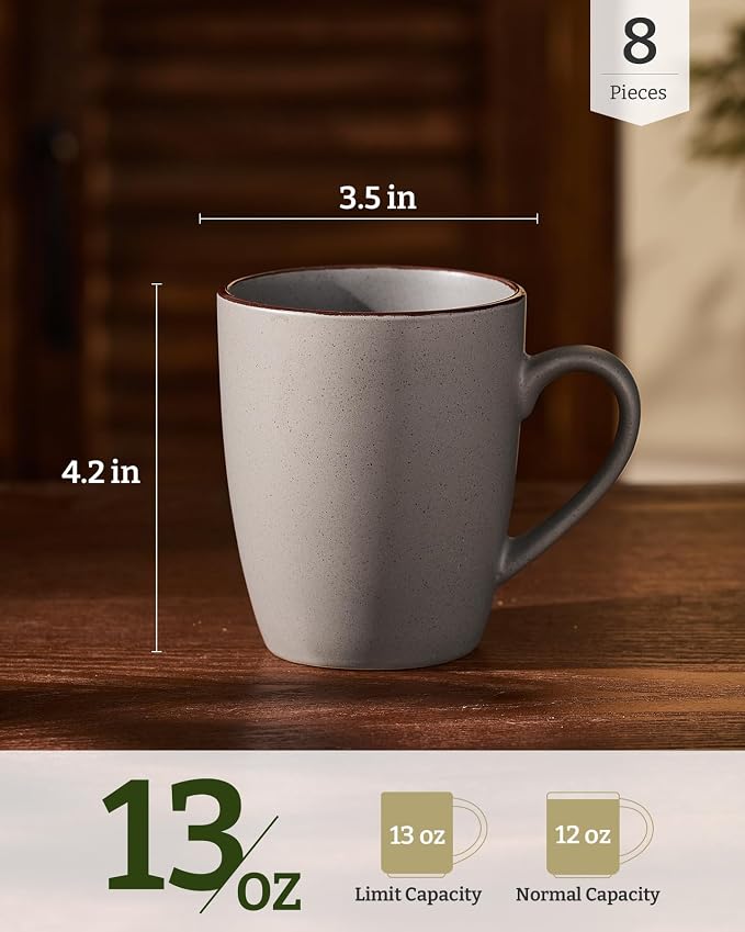 famiware Venus Coffee Mugs for 8, 13 oz Mug Set, Dringking Cup with Handle for Coffee, Tea, Cocoa, Milk, Dark Grey