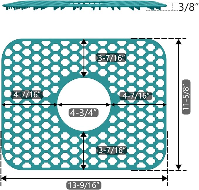 Silicone Sink Protector for Kitchen Bathroom Sink, 2 Pack 13.58"x 11.6" Heat-resistant Mat, Non-Slip and Durable Silicone Protectors, Center Drain (Green)