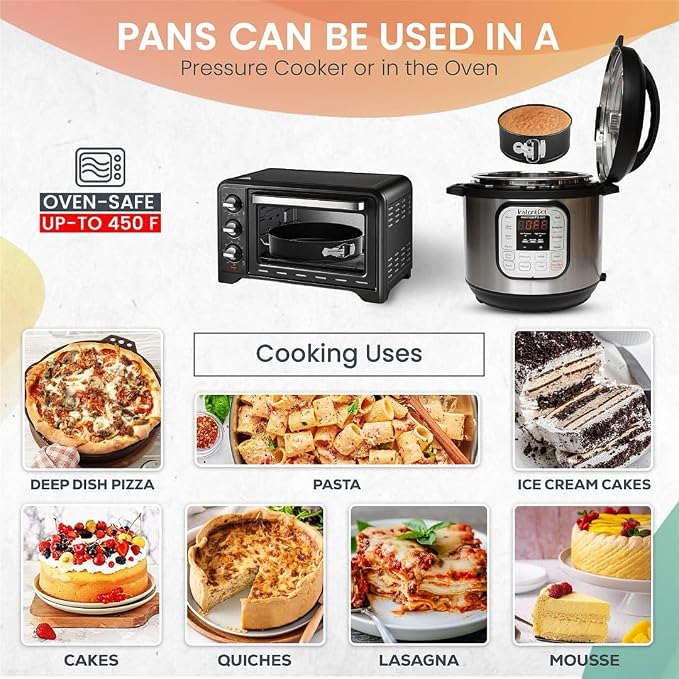 RFAQK 4 Inch Mini Cheesecake Pans Leakproof, 4pcs Small Nonstick Springform Pans with Removable Bottom, Includes 50pcs Parchment Papers, E-Book, Perfect for Baking Mini Cakes, Pizzas, Quiches & More!