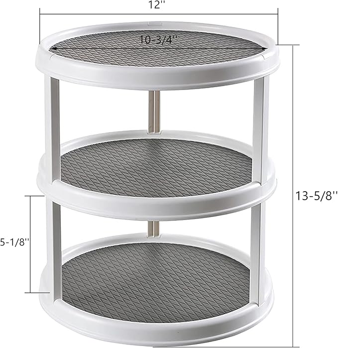 Yesland 3 Tier Lazy Susan Turntable - 12'' Round Tiered Rotating Kitchen Spice Organizer and Non-Skid Organization Storage Container - Tiered Tray for Fruit, Snacks, Cosmetic, Pantry, Bathroom(Grey)