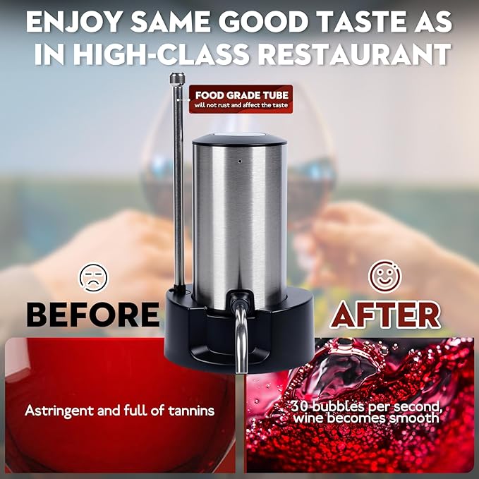 Electric Wine Aerator Pourer Automatic Wine Dispenser Pump with Retractable Tube for One-Touch Instant Oxidation Smart Wine Aerator Decanter for Travel/Home