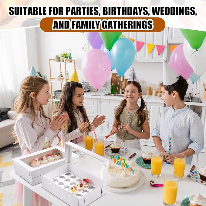 AmazingSpark 10 Pack 24 Count Cupcake Boxes, Mini Cupcake Containers, 14.9 x 11 x 4 Inch White Disposable Bakery Boxes with Window and Inserts for Birthday Holiday Party Bakery Desserts