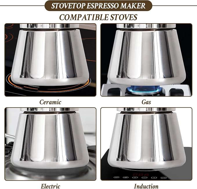 LAOION Stovetop Espresso Maker, 12Cup 17.5 oz Moka Pot, Stainless Steel Cuban and Italian Coffee Maker for Cafetera Cubana, Greca De Cafe Induction Stovetop Compatible, Coffee Gift for Home Travel
