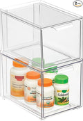 mDesign Plastic Bathroom Organizer Bin w/Pull Out Drawer - Slim Stackable Storage Container for Bathroom Accessories - Perfect for Organizing Bathroom Cabinet - Lumiere Collection - 2 Pack - Clear