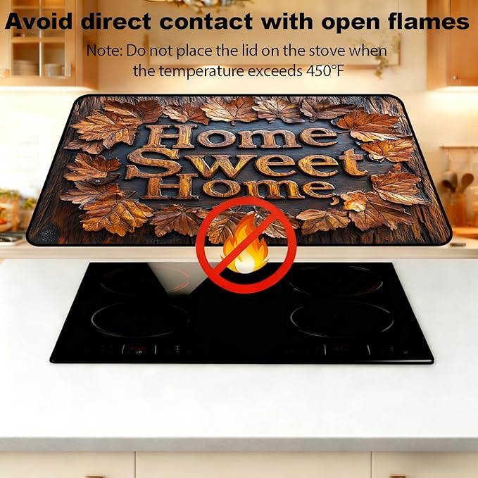 Stove Top Cover for Electric Stove, Vintage Farmhouse Style Glass Cooktop Protector, Multi-functional Kitchen Counter & Washer Top Cover