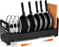 Pots and Pans Organizer Under Cabinet, Expandable 15.4"-24.8" Adjustable Pot and Pan Rack, Heavy Duty Pot Lid Organizer with Removable Drip Tray for Kitchen Cabinets, Countertops
