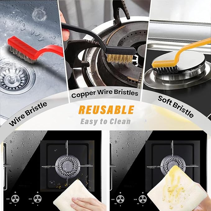 Stove Gap Covers Stainless Steel 2PC(0.08"–0.7" W,13.8"–27.5" L)+30"(2×15") Silicone Magnetic Stove Shelf+4PC Gas Burner Covers|Heat Resistant Non-Stick Range Accessories,Bonus Cleaning Brushes