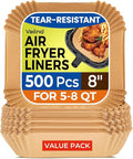 Air Fryer Liners Disposable 8" Square, 500 Pcs Unbleached Parchment Paper Liners for Airfryer Basket, Non-Stick & Leakproof Baking Paper for Oven & Pan