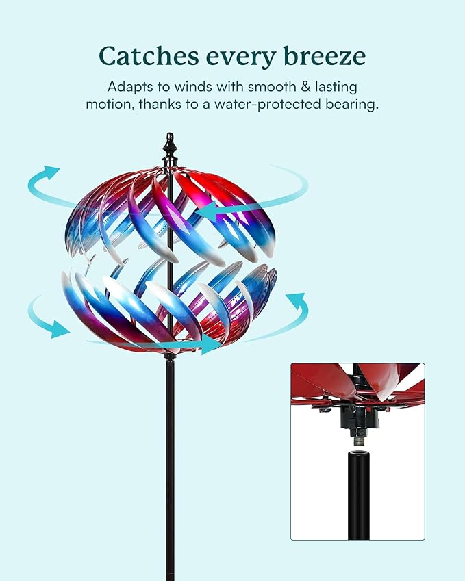 Yard Garden Wind Spinners - Large Outdoor Metal Wind Spinners Sculptures, Yard Art Lawn Garden Decor (19" W x 84" H)