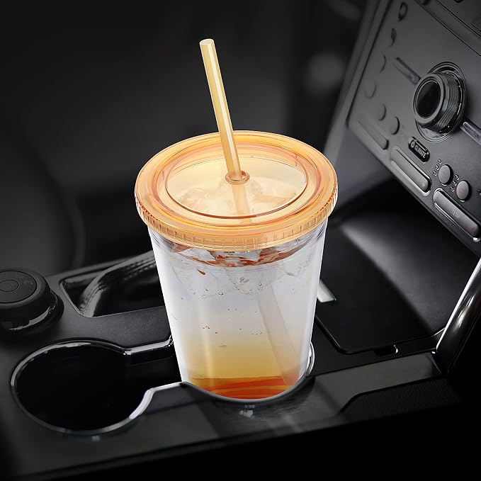 Zukro Clear Tumbler with Lid and Straw 32 oz, Wide Mouth Double Walled Insulated Reusable Acrylic Plastic Iced Coffee To Go Cup for Loaded Tea, Water, Lemonade, Fit in Cupholder, BPA Free, 2 Pack