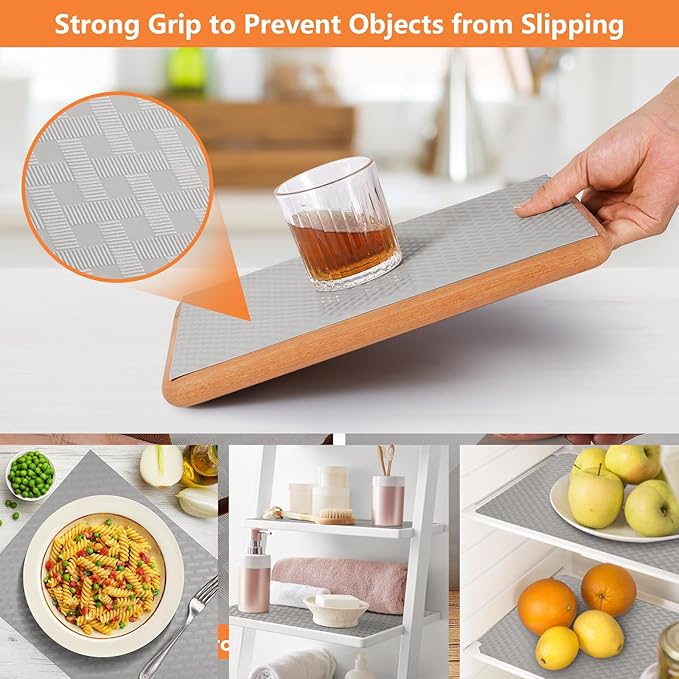 Light Gray Shelf Liners for Kitchen Cabinets Refrigerator Liners Waterproof & Oil-Proof Kitchen Cupboard Liner Drawer Mats EVA Material Non Adhesive Fridge Liner 17.5 x 236.2 Inches x 2 Rolls