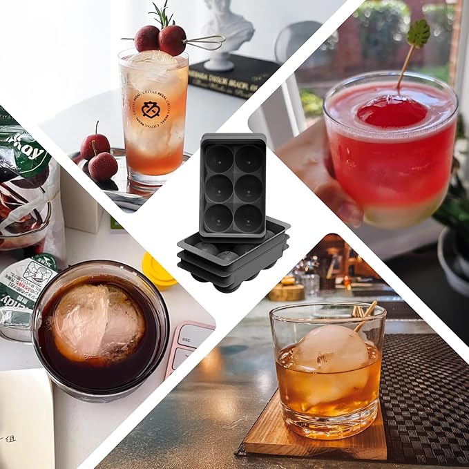 Large Ice Ball Maker Mold, 1.9" Round Ice Cube Mold for Whiskey Bourbon Cocktail, 6 Balls, Sphere Ice Mold, Big Ice Cube Tray with Container and Tongs, Easy to Fill & Release