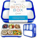 kinsho Bento Lunch Box for Kids Boys Adults, Portion Control Meal Container with 4 Divided Compartments, BPA Free Snackle Snack Food Container for School Work Travel, Utensils, Blue
