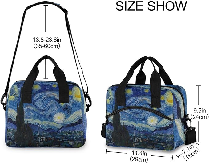 Van Gogh Starry Night Art Lunch Bag for Boys Girls,Reusable Lunch Bags Lunch Box Container with Detachable Shoulder Strap,Insulated Lunch Coolers for School Work