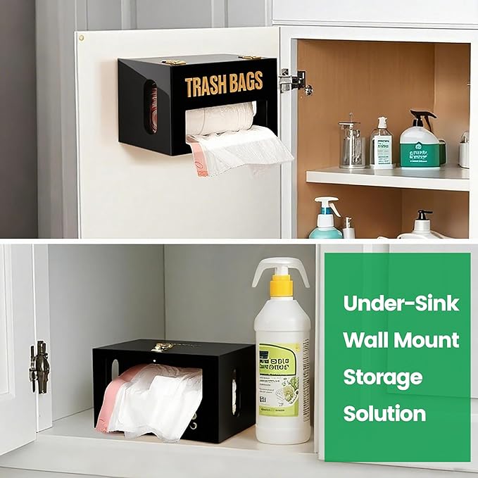 Libreshine Extra Large Black Bamboo Trash Bag Organizer Roll Holder, Fits Costco & Sam's Club Jumbo Rolls, Under-Sink, Cabinet & Wall Mount Dispenser, Garbage Bag Storage for Kitchen, Pantry, Garage