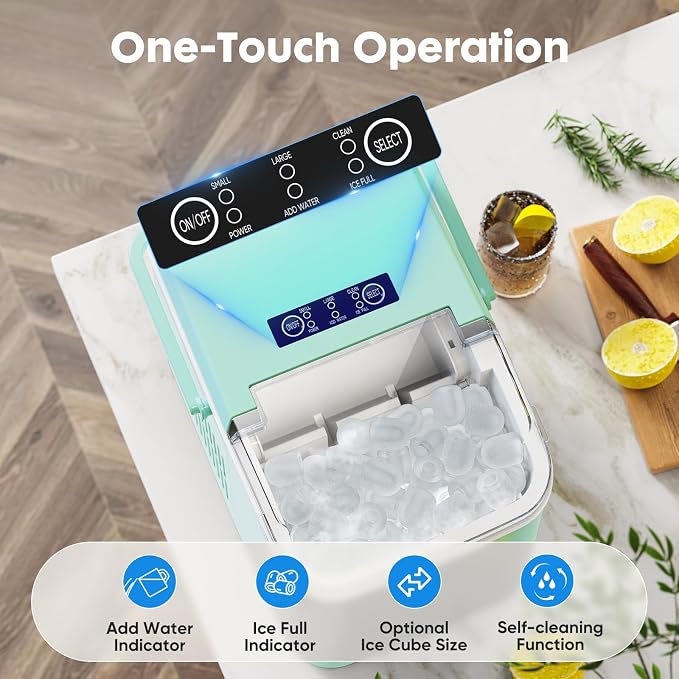 Hexago Countertop Ice Maker, 6-Min Fast Ice Machine with 2 Sizes Bullet Ice, Self-Cleaning Portable Ice Maker with Handle, 26.5 lbs/24H, Quiet Ice Maker for Home, Office, RV & Party