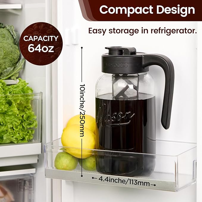 Mason Jar Pitcher - Airtight & Leakproof Glass Pitcher with Lid, Perfect for Breastmilk, Cold Brew, and Sun Tea, 2 Quart (64 oz) Mason Jar with Pour Spout Lid