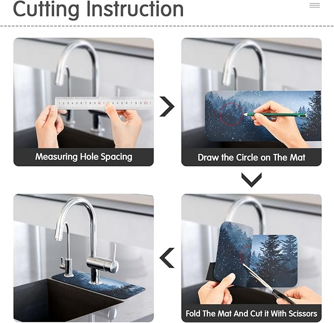 Kitchen Sink Splash Guard 1 PC 14.7 Inch Sink Faucet Mat Splash Guard for Bathroom Countertop Water Absorbent Foldable Cuttable Soft Washable Watercolor Winter Mountain Blue