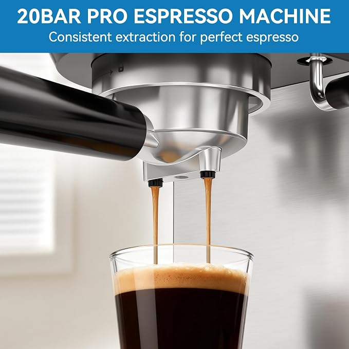 XIXUBX Espresso Machine 20 Bar, Touchscreen Coffee Maker with Milk Frother, Stainless Steel Espresso Maker Compact Latte Cappuccino Machines for Home Office, Silver