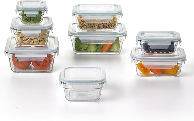 Glasslock Tempered Glass Food Storage Containers with Lids for Household Essentials, Meal Prep, and Leftover Storage, Clear (8 Pack)