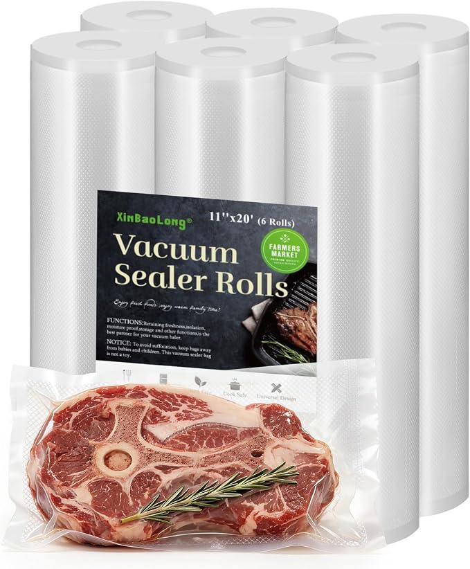 Vacuum Sealer Bags, 6 Rolls 11"x20', 120Feet | Commercial Grade, BPA Free, Customized Size, Sous Vide Cooking, Puncture Prevention, Kitchen Essentials, Kitchen Gadgets