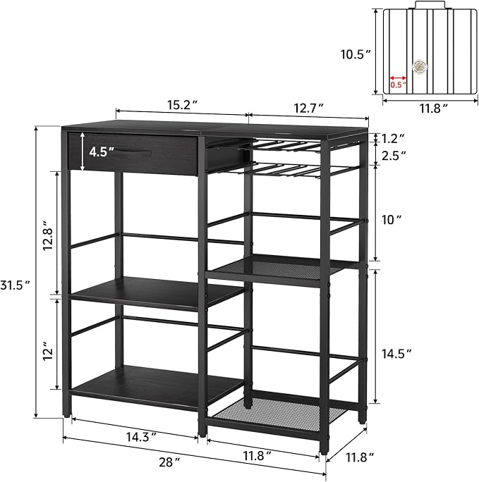 Coffee Bar with Integrated Storage,5-Tier Coffee Bar Cabinet with Drawers,Kitchen Coffee Bar Table with 2-Layer Capsule Drawer,for Living Room and Corner Kitchen Bar Table,Black