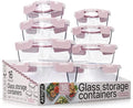Bakken Borosilicate Glass Food Storage Containers with Lids 16 Pieces, BPA-Free Stackable Lunch & Leftover Containers, Microwave, Freezer & Dishwasher Safe, 100% Airtight Leak-Proof, Pink