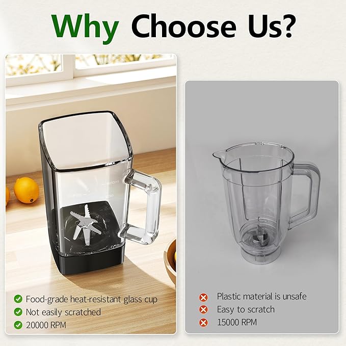 Glass Blenders for Kitchen with 750W, 54Oz. Countertop Blender Glass Jar Food Processor Combo, BPA-Free Blender for Smoothies, Ice Crush,Nuts, Frozen Drinks and Fruits