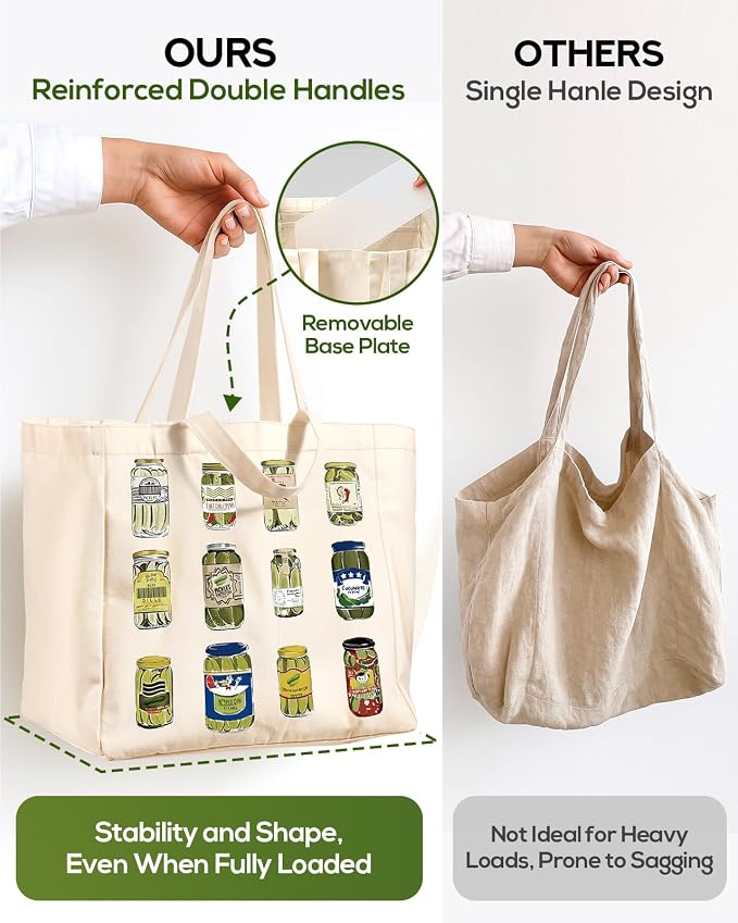 Miss Adola Large Canvas Grocery Tote Bag - Reusable Extra Large Shopping Shoulder Bags with 6 Inner Pockets & 2 Handle Strap
