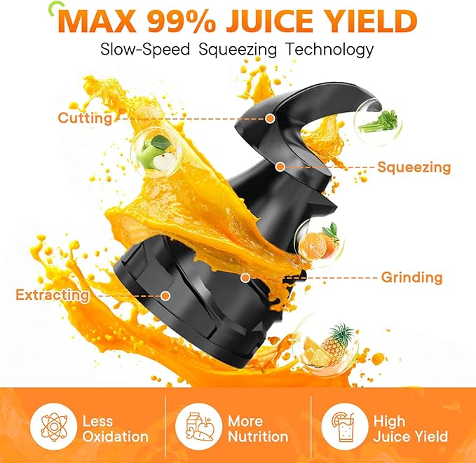 Juicer Machines with 5.8" Wide Feed Chute, Masticating Juicer for Whole Vegetables & Fruits, Cold Press Juicer,Juice Extractor Machine Easy to Clean, (grey, 5.8)