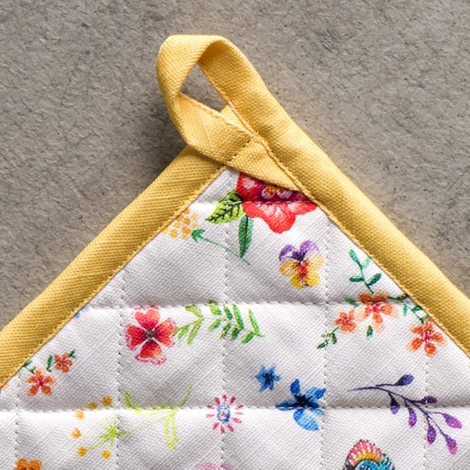 Maison d' Hermine Pot Holders 100% Cotton Heat Resistant Potholders 8" x 8" Hot Pads with Loop BBQ Baking Gifts for Mothers Day Handling Hot Pans Spring/Summer (Pack of 1, Happy Florals - Sweety)