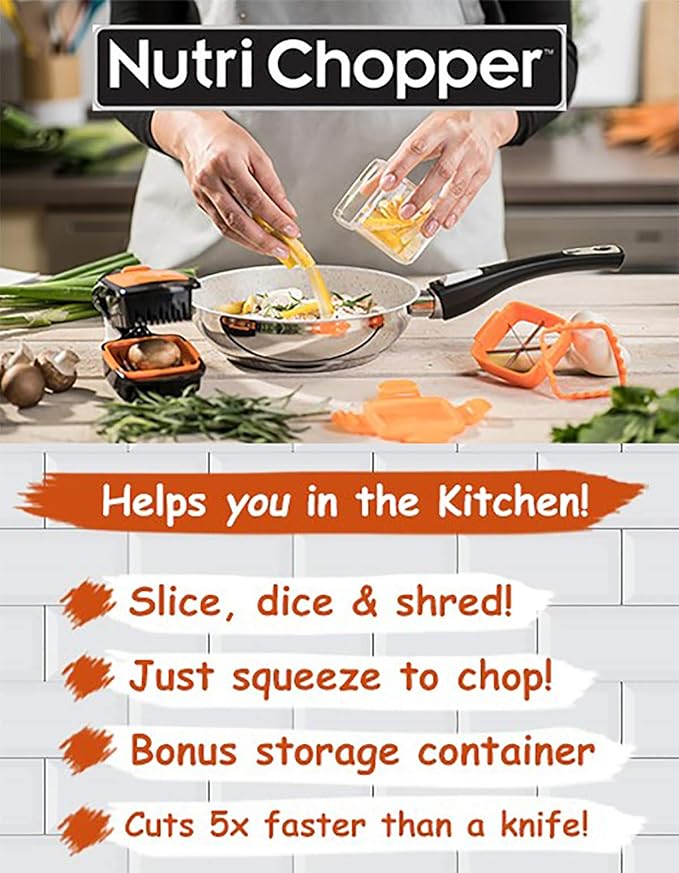 Nutrichopper Fresh-Keeping Container Vegetable Chopper Onion Egg Slicer - Slices Cubes Wedges Multi-purpose Food Stainless Steel Blades Veggie As Seen On TV Set of 2
