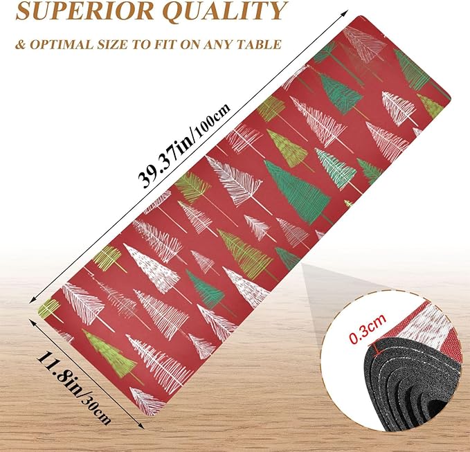 2 in 1 Table Runner Trivet for Hot Pots and Pans Heat Resistant Non Slip Waterproof 39 x 12 Inch Decorative Table Protector for Kitchen Countertop Christmas Trees White