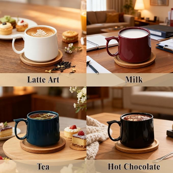 Coffee Mugs Gift Set of 4, Large 19 oz Stackable Ceramic Coffee Mug, Coffee Cups with Large Handle for Latte, Cappuccino, Milk, Tea, Dishwasher & Microwave Safe, Ideal Gift for Men, Women - Red