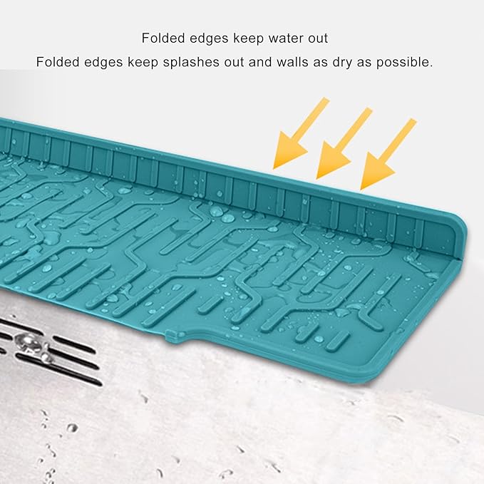 Kitchen Sink Splash Guard, Double Sided Faucet Mat for Kitchen Sink, Silicone Faucet Handle Drip Catcher Tray Mat Silicone Sink Mat, Sink Splash Guard Mat with Adjustable Hole