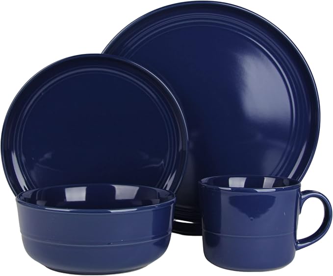 10 Strawberry Street Double Line 16 Piece Dinnerware Set, Cobalt