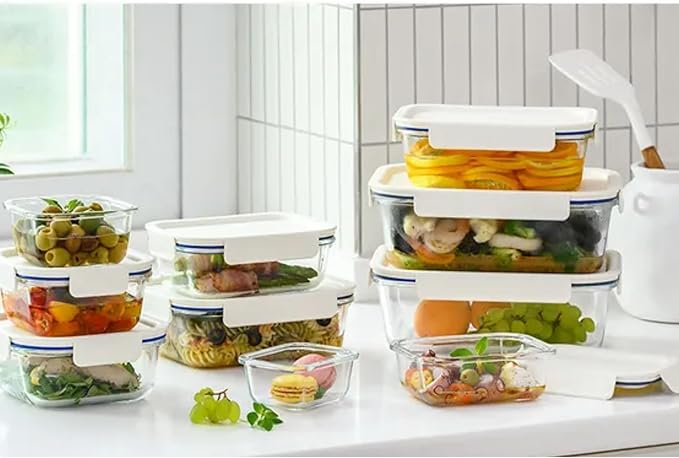 LocknLock LNG455S5W The Clear Borosilicate Glass Food Storage Containers with Lids, 10-Piece Set for Kitchen, Lunch, Meal Prep, Leftovers, Leakproof, Freezer, Microwave, and Dishwasher Safe
