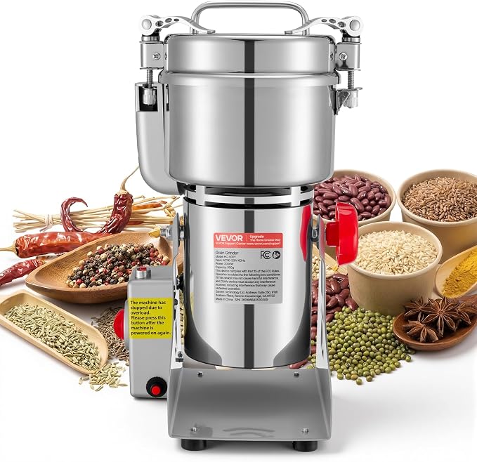 VEVOR 500g Electric Grain Mill Grinder, High Speed 2000W Commercial Spice Grinders, Stainless Steel Pulverizer Powder Machine, for Dry Grains Spices Cereals Coffee Corn Pepper, Swing Type