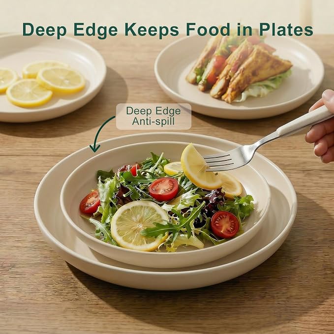 Dishes Set for 8, Wheat Straw Dinnerware Sets 40 Piece, Unbreakable Bowls and Plates Set, Plastic Plates Reusable, Microwavable Dishware Sets for Apartment, RV, Picnic - Beige