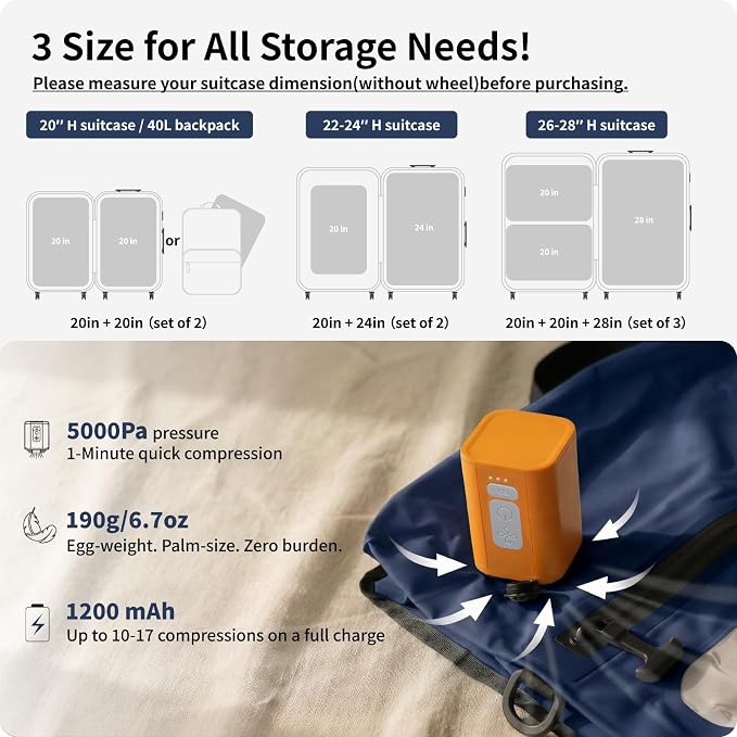 Vacuum Seal Bags for Travel with Pump, Navy, 20+24 | Reusable Nylon, Compression Packing Cubes, Odor & Waterproof, Space Saving for Suitcase & Backpack, 2 Pcs