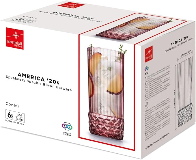 Bormioli Rocco America '20s 16.625 oz. Cooler Glasses, Lilac Rose, Set of 6