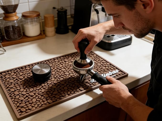 Bar Mats for Countertops, Heavy Duty Rubber Mat, 3D Coffee Bean Coffee Bar Mat, Dish Drying Mat for Kitchen, Restaurant, Coffee Bar Essentials, Non-Slip Drip Tray Mat(Coffee,18"x12")