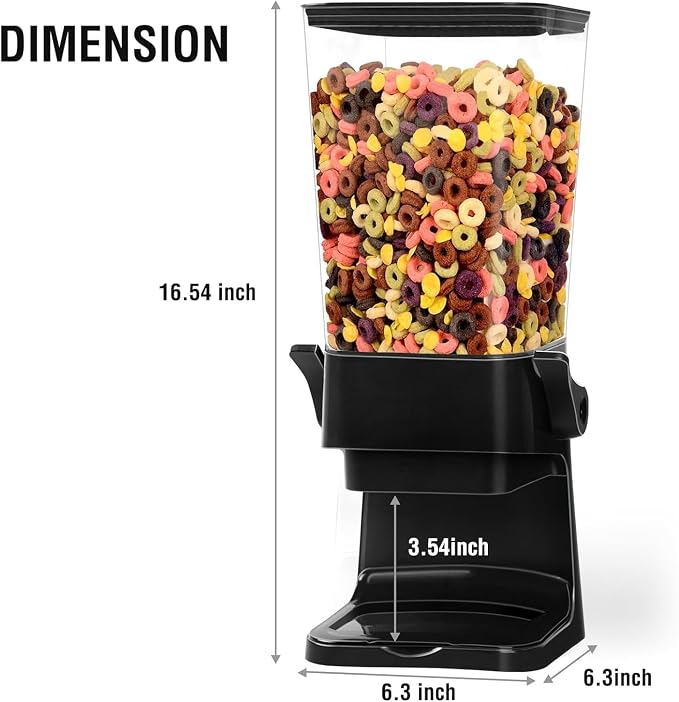 Cereal Dispenser Countertop 3pcs,5.5L Cereal Containers Storage Dispenser for Pantry,Dry Food Storage Rice Containers,Candy Dispenser,Snack Organizer Machine for Grains, Nuts,Oatmeal, Pet Food Black