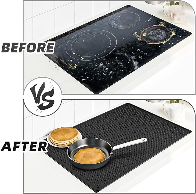 LOPNUR Thick Electric Stove Cover for Stove Top, 27.8"x20" Silicone Stove Mat for Glass Top Stove Cover, Heat Resistant Induction Cooktop Protector, Non-Slip Kitchen Glass Cooktop Protector, Black