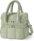 BAGSMART Lunch Bag Women, Double Deck Insulated Lunch Box, Quilted Puffer Lunch Tote, Leakproof, Durable & Reusable Large Lunch Cooler For Work Picnic Travel Meal Prep, Sage Green