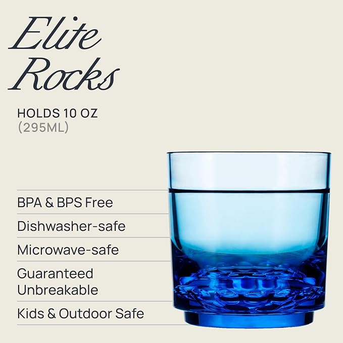 Drinique Unbreakable 10 Oz Drinking Glasses, Set of 4 - Tritan Plastic Shatterproof Tumbler Water Glasses, Drinking Cups, BPA-Free, Dishwasher Safe Alternative Glass Cups Set, 10 Ounces, Blue